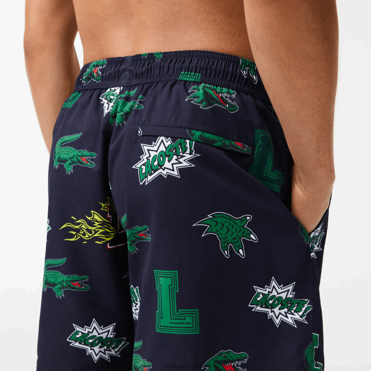 Lacoste mesh gevoerde zwembroek 0828H1670 marineblauw wit qrn Heren