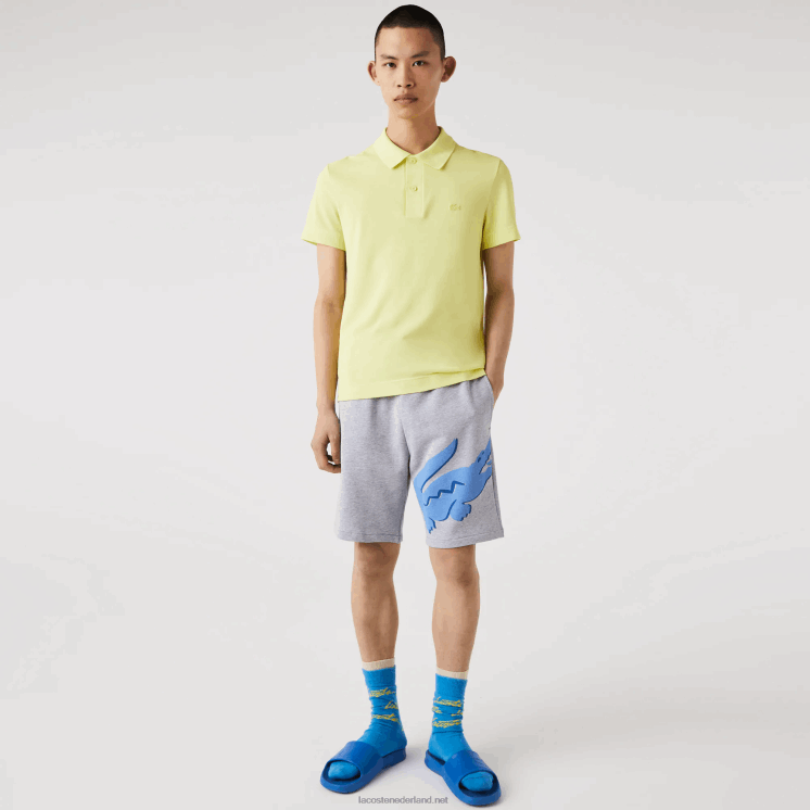 Lacoste oversized short van biologisch katoenfleece met krokodillenprint 0828H1418 grijze chine ca Heren