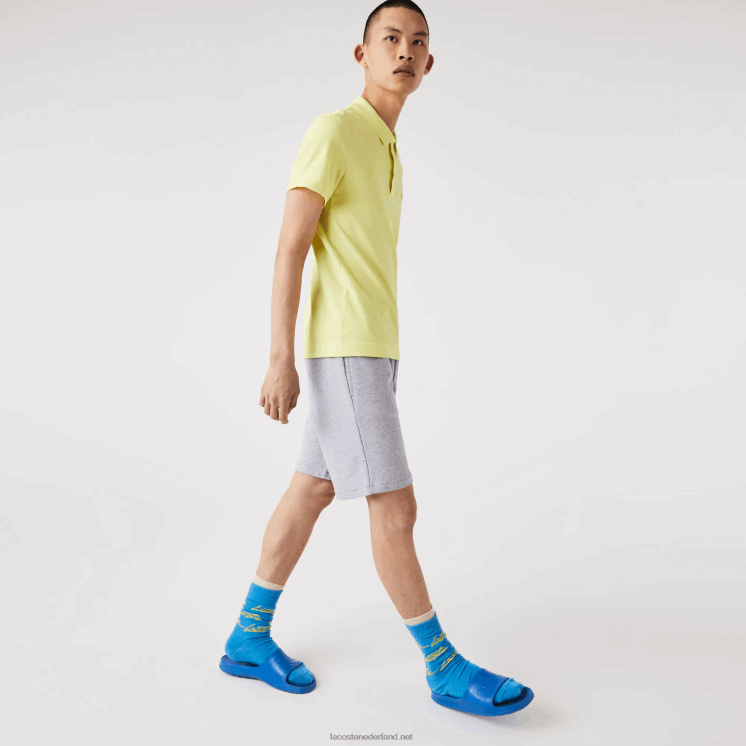 Lacoste oversized short van biologisch katoenfleece met krokodillenprint 0828H1418 grijze chine ca Heren