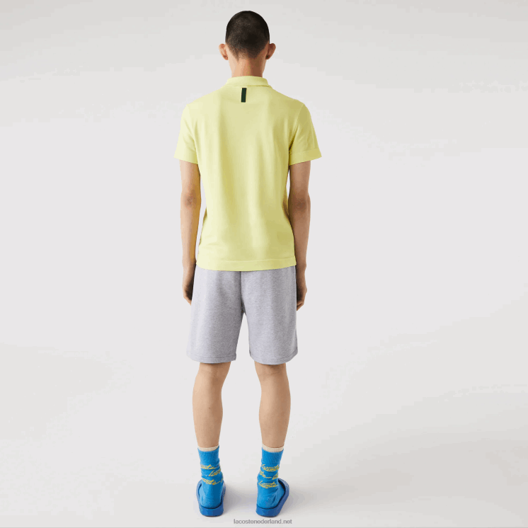 Lacoste oversized short van biologisch katoenfleece met krokodillenprint 0828H1418 grijze chine ca Heren