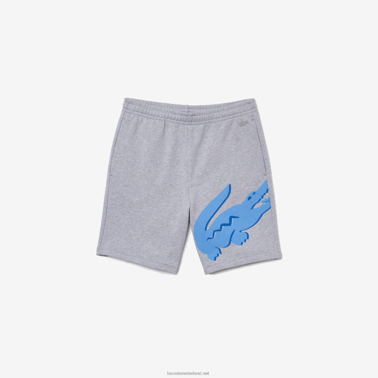 Lacoste oversized short van biologisch katoenfleece met krokodillenprint 0828H1418 grijze chine ca Heren