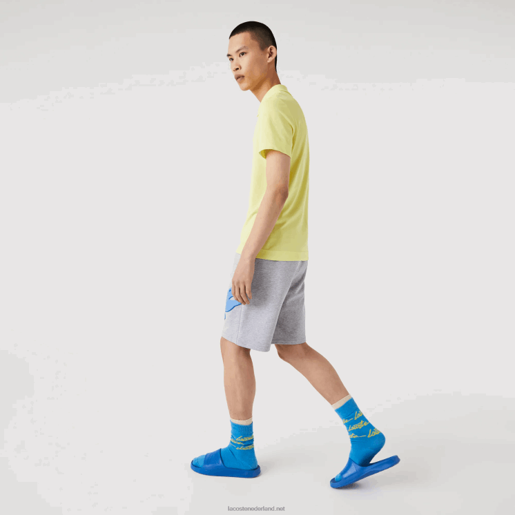 Lacoste oversized short van biologisch katoenfleece met krokodillenprint 0828H1418 grijze chine ca Heren