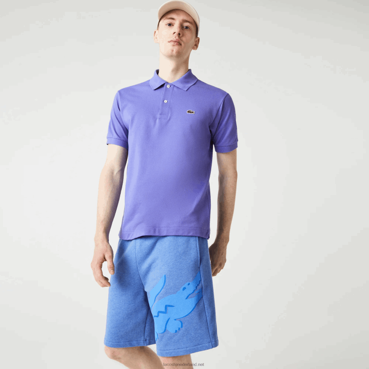 Lacoste oversized short van biologisch katoenfleece met krokodillenprint 0828H1419 blauwe rug hg3 Heren