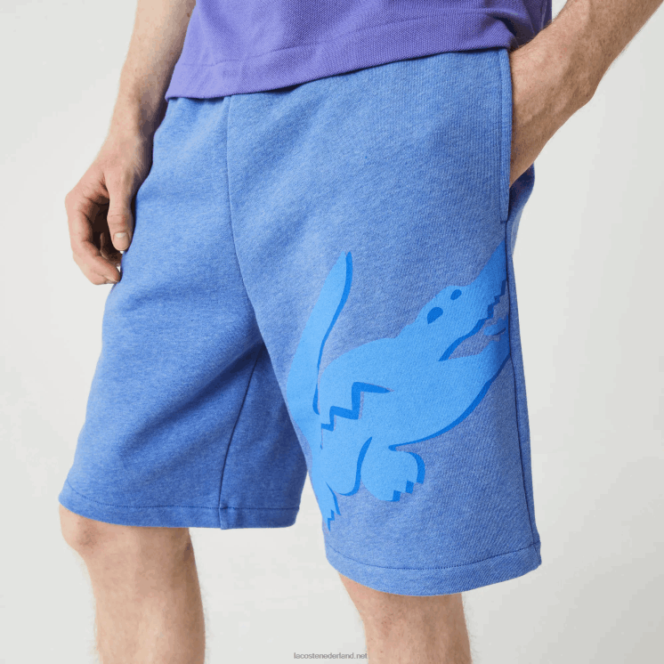 Lacoste oversized short van biologisch katoenfleece met krokodillenprint 0828H1419 blauwe rug hg3 Heren