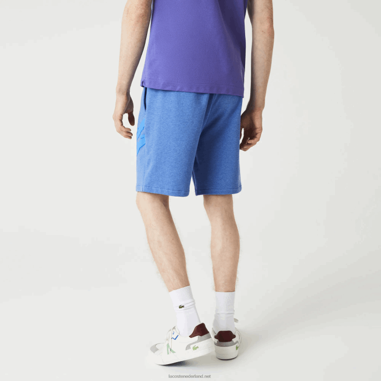 Lacoste oversized short van biologisch katoenfleece met krokodillenprint 0828H1419 blauwe rug hg3 Heren