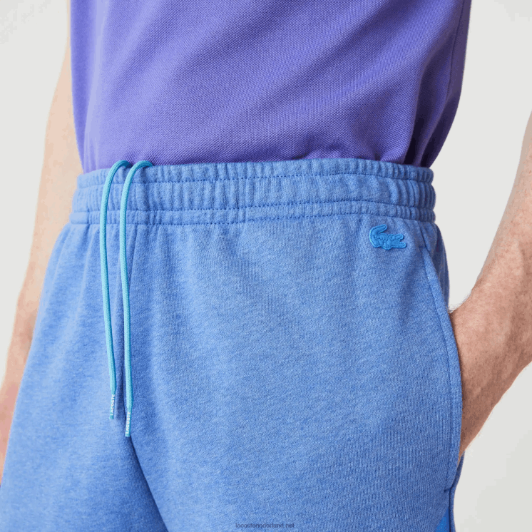 Lacoste oversized short van biologisch katoenfleece met krokodillenprint 0828H1419 blauwe rug hg3 Heren