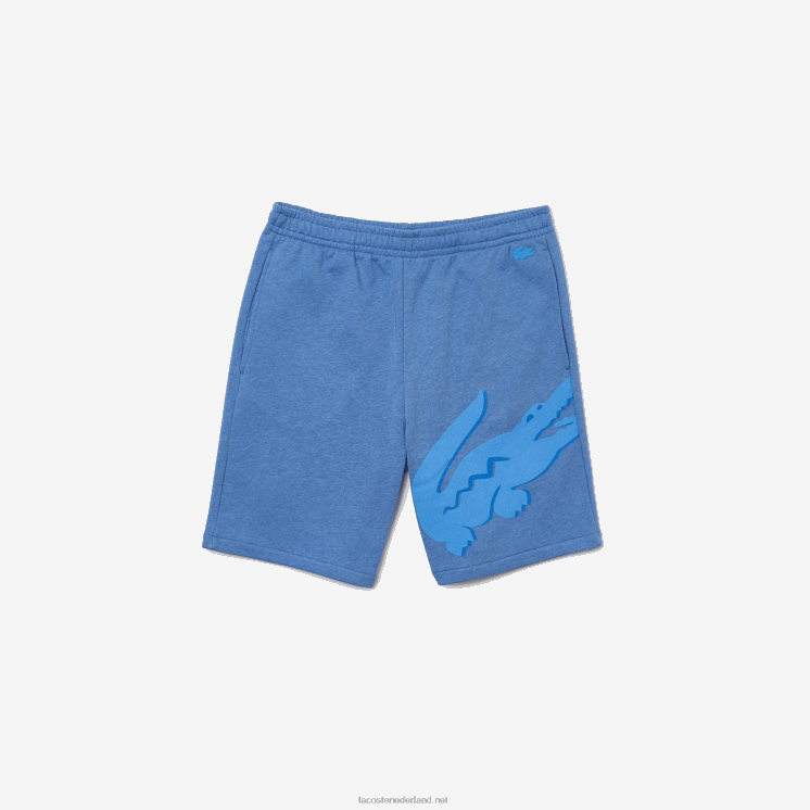 Lacoste oversized short van biologisch katoenfleece met krokodillenprint 0828H1419 blauwe rug hg3 Heren