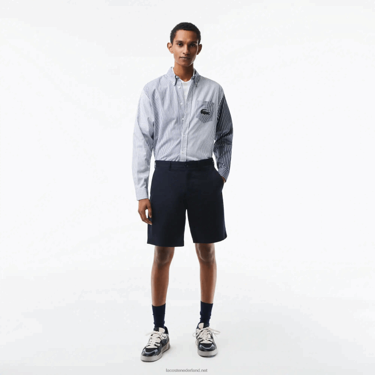Lacoste regular fit bermuda van biologisch katoen met stretch 0828H436 marineblauw hde Heren