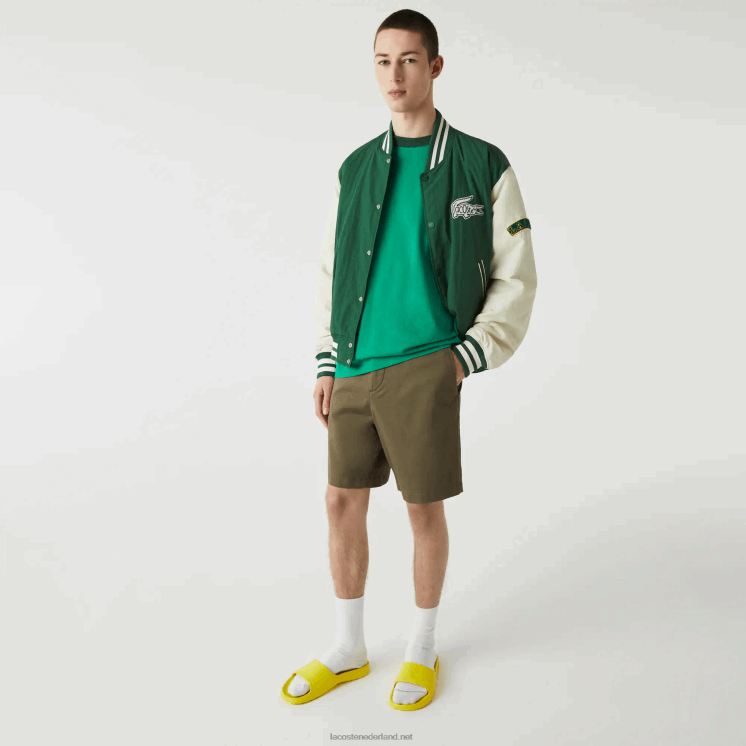 Lacoste regular fit bermuda van biologisch katoen met stretch 0828H437 kakigroen 316 Heren