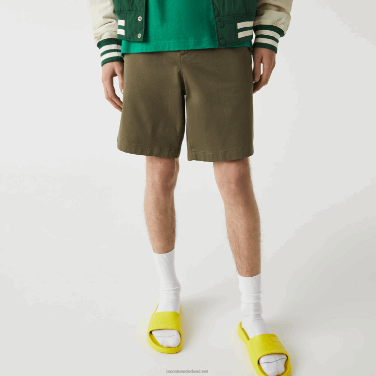 Lacoste regular fit bermuda van biologisch katoen met stretch 0828H437 kakigroen 316 Heren