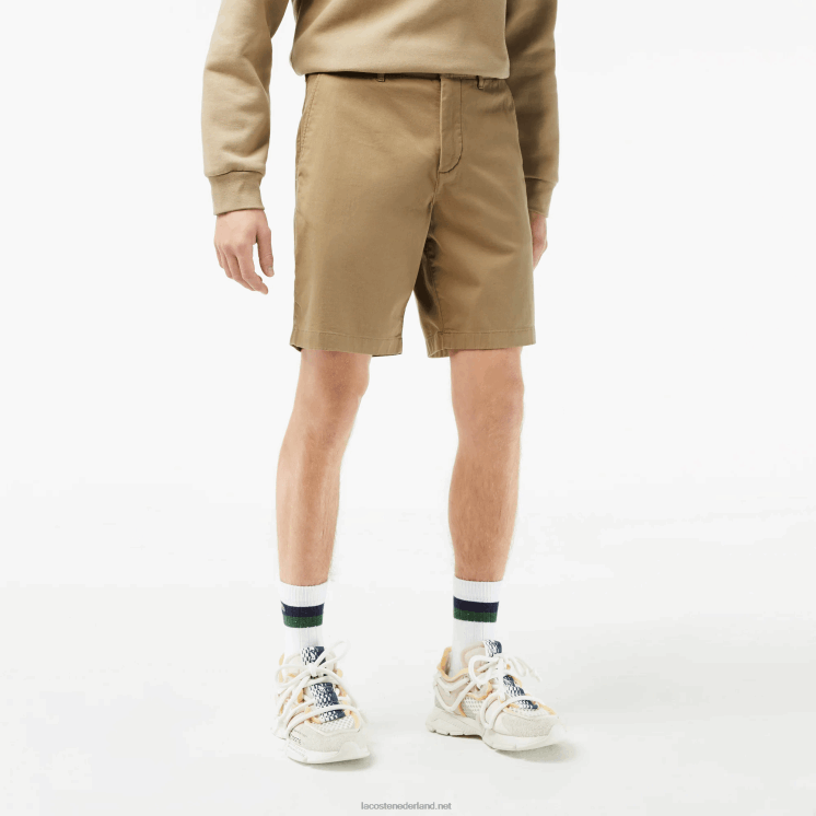 Lacoste regular fit bermuda van biologisch katoen met stretch 0828H438 beige cb8 Heren