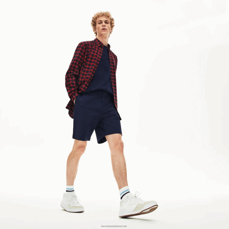 Lacoste regular fit bermuda van katoengabardine 0828H1619 marineblauw 166 Heren