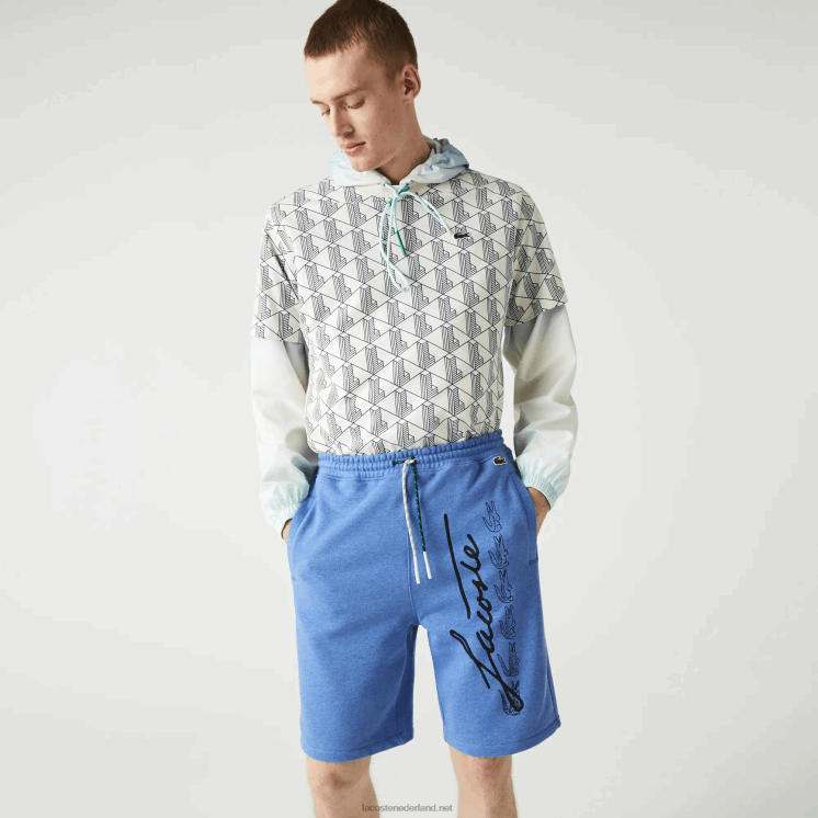 Lacoste short van katoenfleece met kenmerkende print 0828H1435 blauwe rug hg3 Heren
