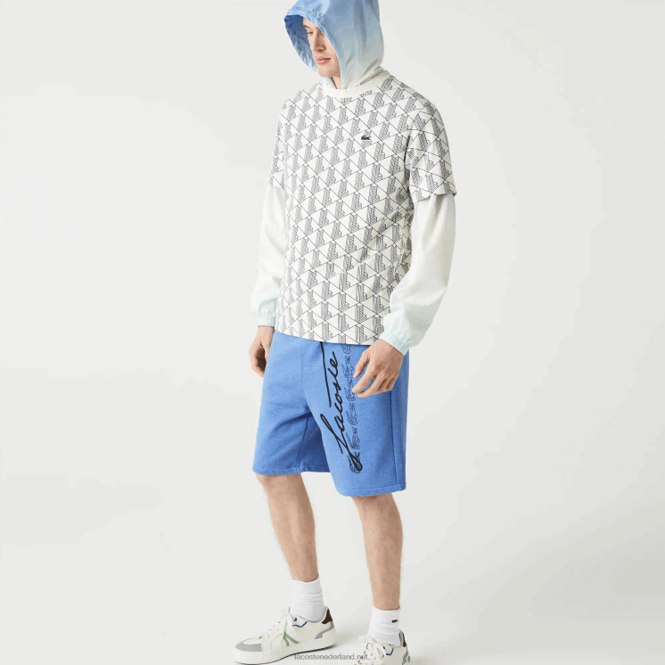 Lacoste short van katoenfleece met kenmerkende print 0828H1435 blauwe rug hg3 Heren