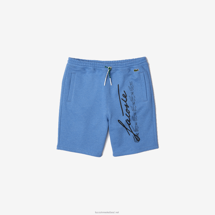 Lacoste short van katoenfleece met kenmerkende print 0828H1435 blauwe rug hg3 Heren