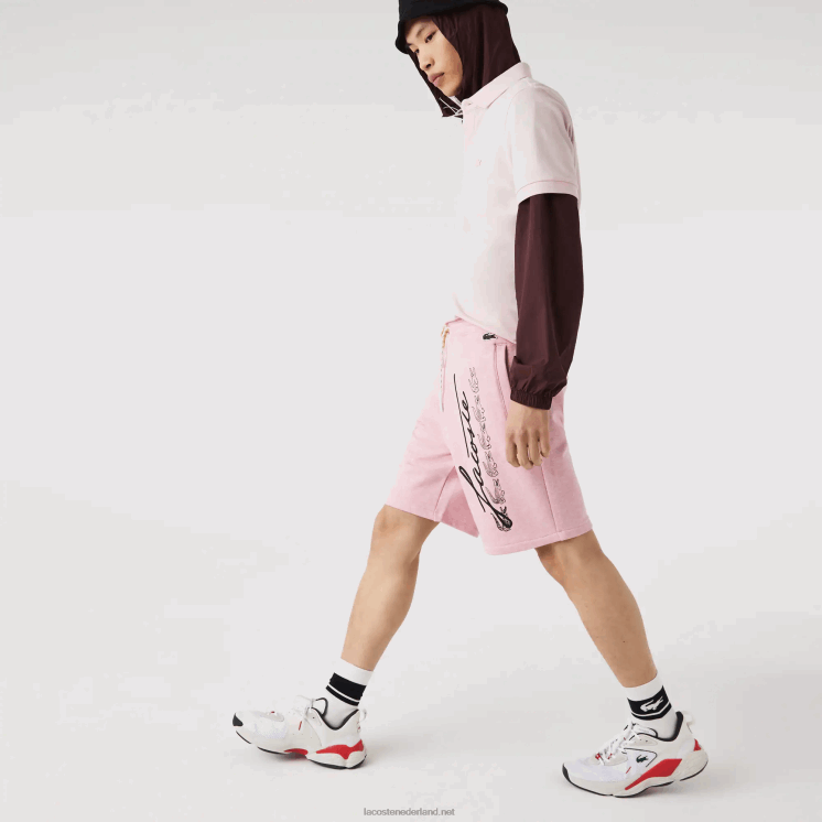 Lacoste short van katoenfleece met kenmerkende print 0828H1436 roze hcq Heren