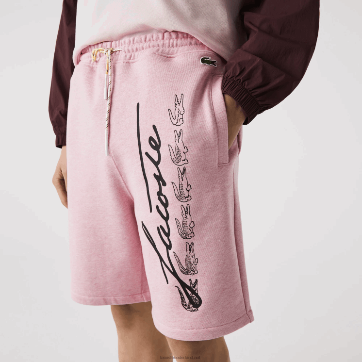 Lacoste short van katoenfleece met kenmerkende print 0828H1436 roze hcq Heren
