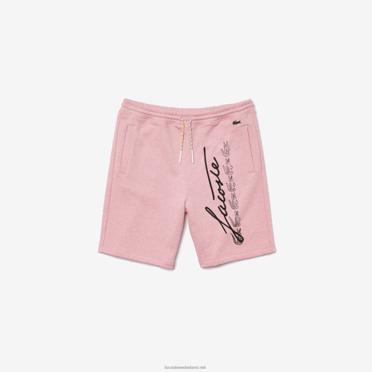 Lacoste short van katoenfleece met kenmerkende print 0828H1436 roze hcq Heren