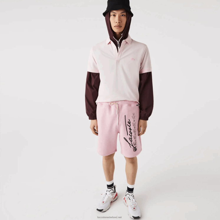 Lacoste short van katoenfleece met kenmerkende print 0828H1436 roze hcq Heren