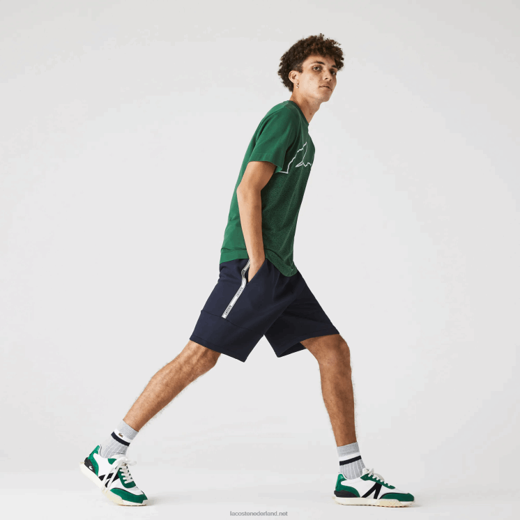 Lacoste short van katoenfleecemix met merkbanden 0828H1538 marineblauw 166 Heren