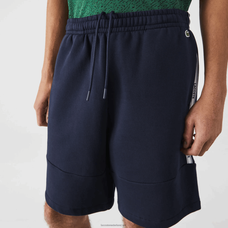 Lacoste short van katoenfleecemix met merkbanden 0828H1538 marineblauw 166 Heren