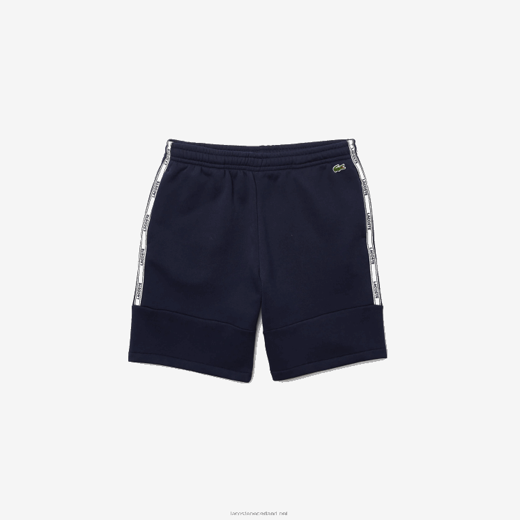 Lacoste short van katoenfleecemix met merkbanden 0828H1538 marineblauw 166 Heren