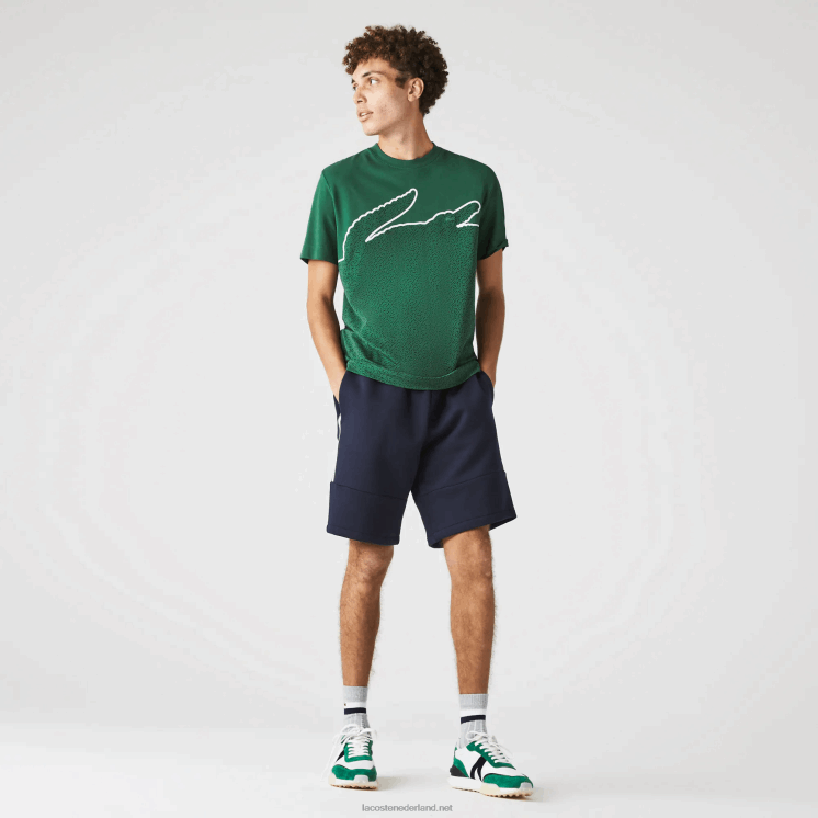 Lacoste short van katoenfleecemix met merkbanden 0828H1538 marineblauw 166 Heren