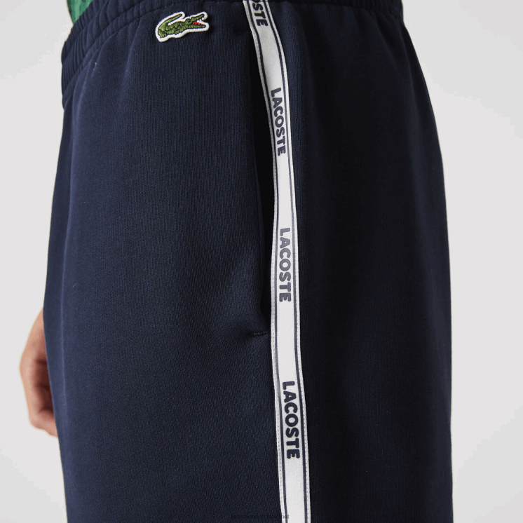 Lacoste short van katoenfleecemix met merkbanden 0828H1538 marineblauw 166 Heren
