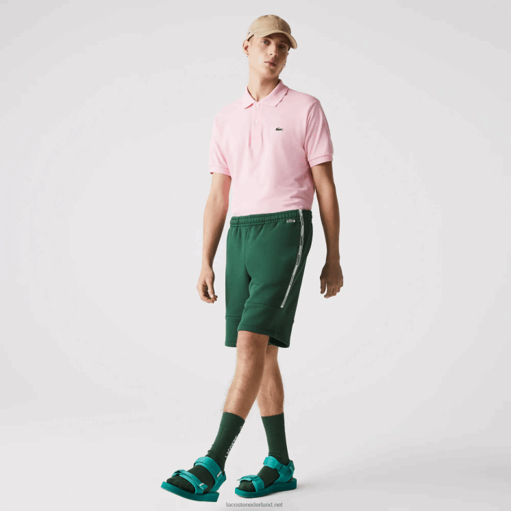 Lacoste short van katoenfleecemix met merkbanden 0828H1539 groen 132 Heren