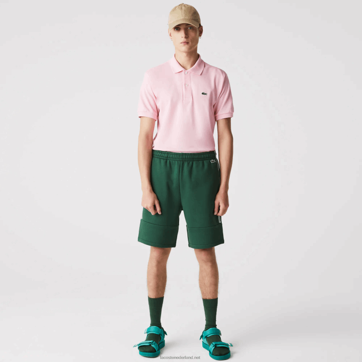 Lacoste short van katoenfleecemix met merkbanden 0828H1539 groen 132 Heren
