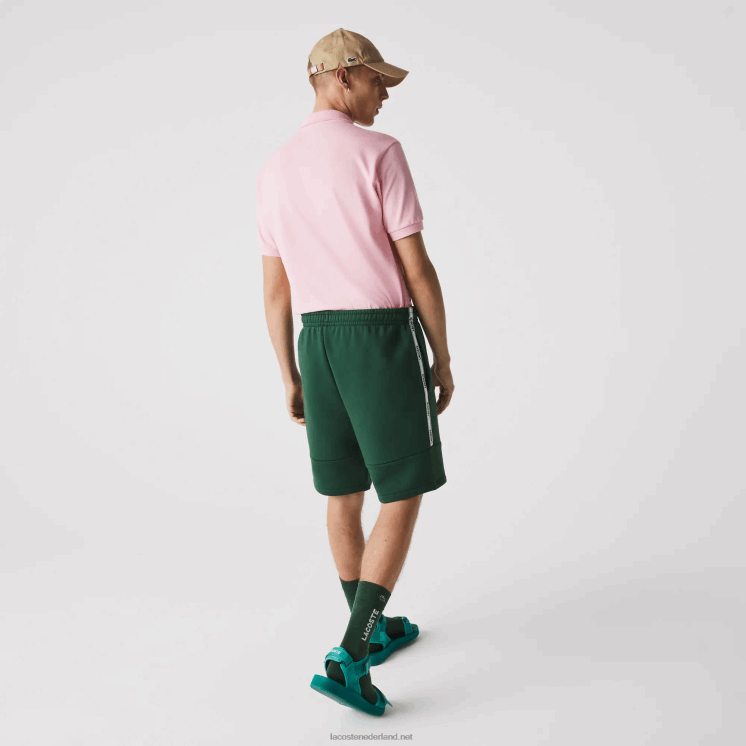Lacoste short van katoenfleecemix met merkbanden 0828H1539 groen 132 Heren