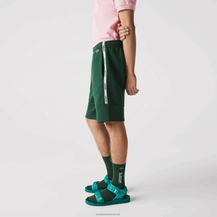 Lacoste short van katoenfleecemix met merkbanden 0828H1539 groen 132 Heren