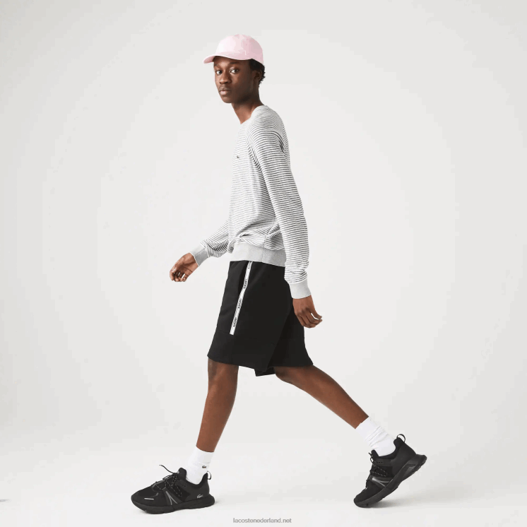 Lacoste short van katoenfleecemix met merkbanden 0828H1540 zwart 031 Heren