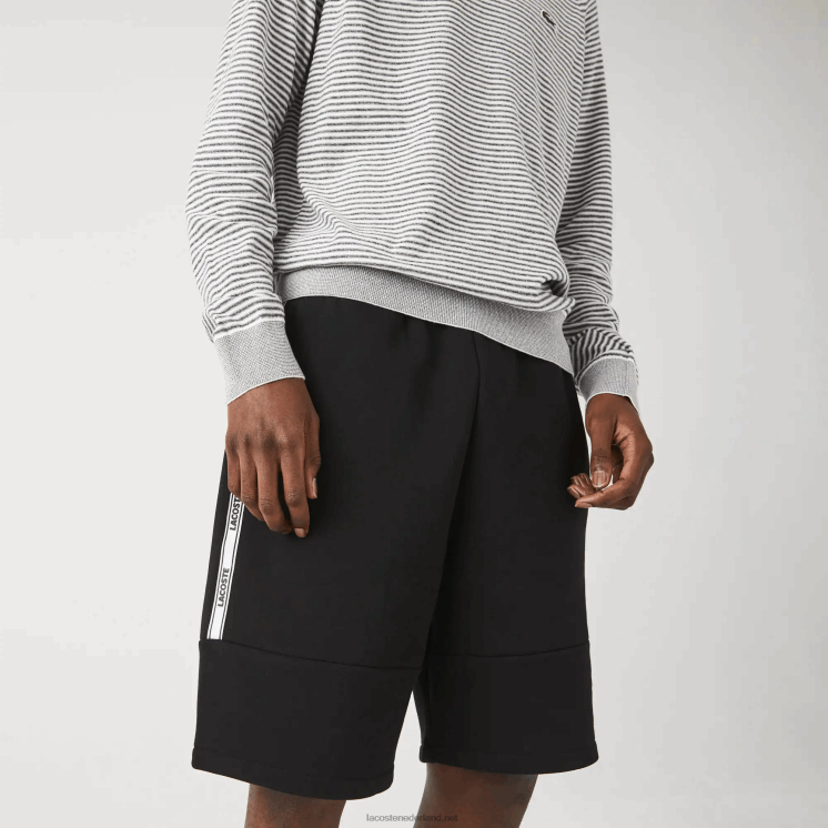 Lacoste short van katoenfleecemix met merkbanden 0828H1540 zwart 031 Heren