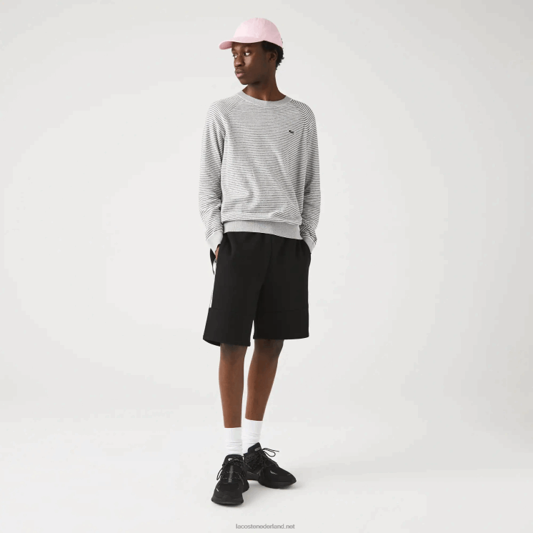 Lacoste short van katoenfleecemix met merkbanden 0828H1540 zwart 031 Heren