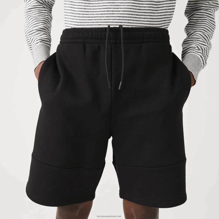 Lacoste short van katoenfleecemix met merkbanden 0828H1540 zwart 031 Heren