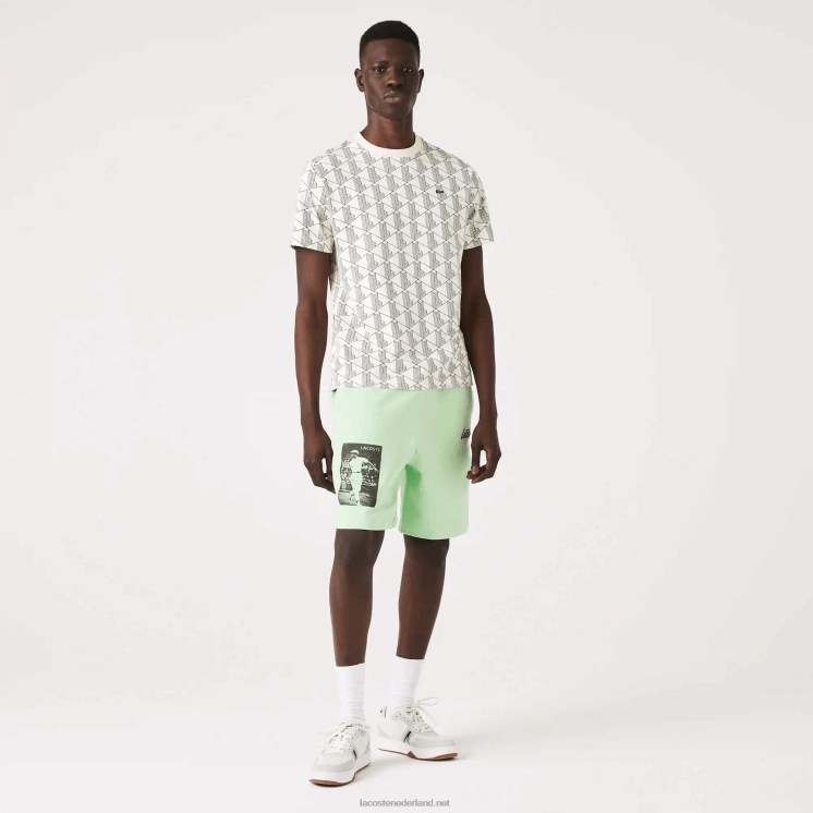 Lacoste short van live katoenfleece met erfgoedprint 0828H1585 groene hihi Heren