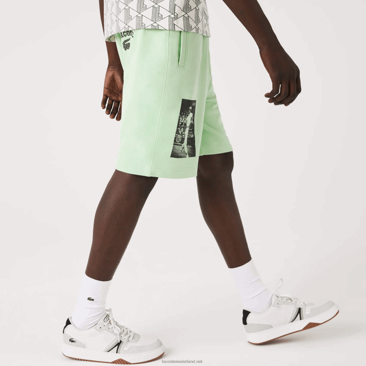 Lacoste short van live katoenfleece met erfgoedprint 0828H1585 groene hihi Heren