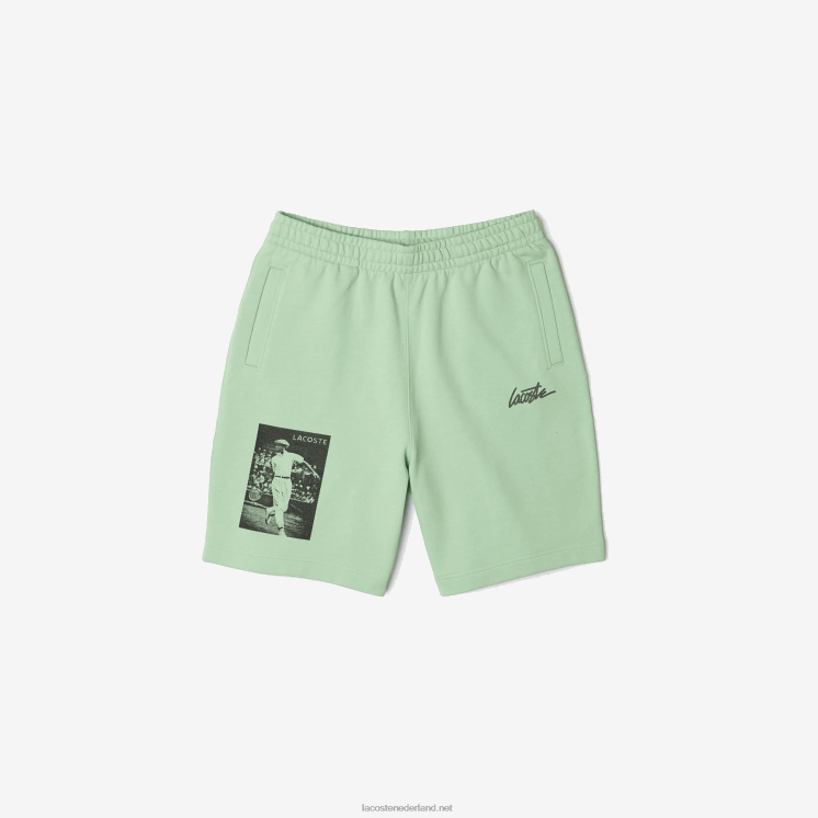 Lacoste short van live katoenfleece met erfgoedprint 0828H1585 groene hihi Heren