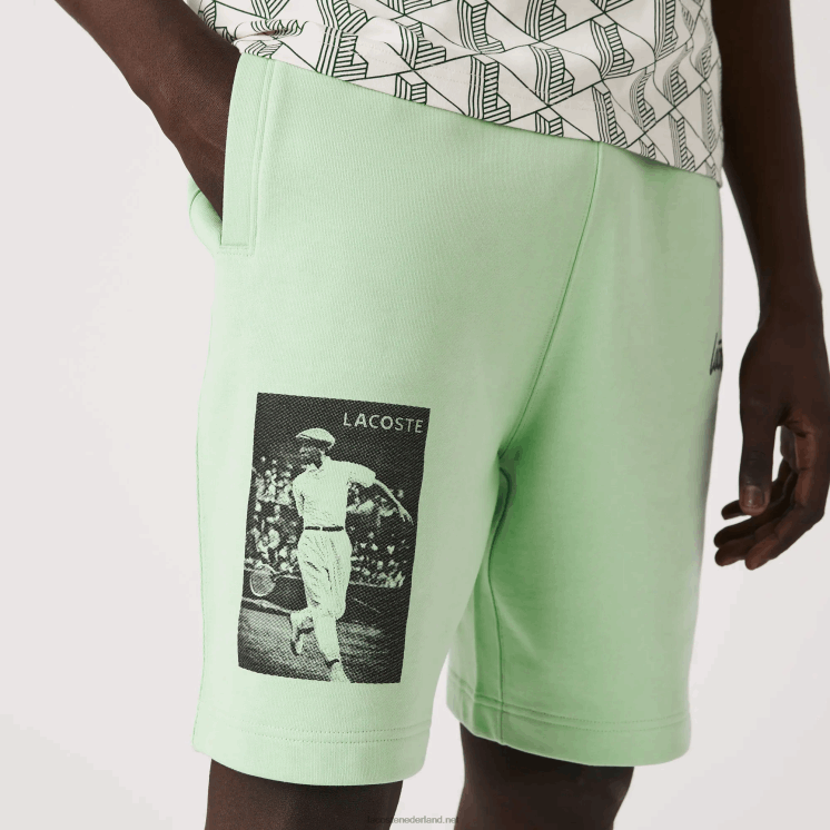Lacoste short van live katoenfleece met erfgoedprint 0828H1585 groene hihi Heren
