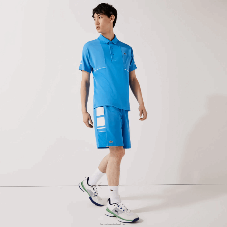 Lacoste shorts met sportprint aan de zijkant 0828H1595 blauw wit 8px Heren