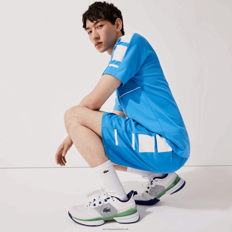 Lacoste shorts met sportprint aan de zijkant 0828H1595 blauw wit 8px Heren