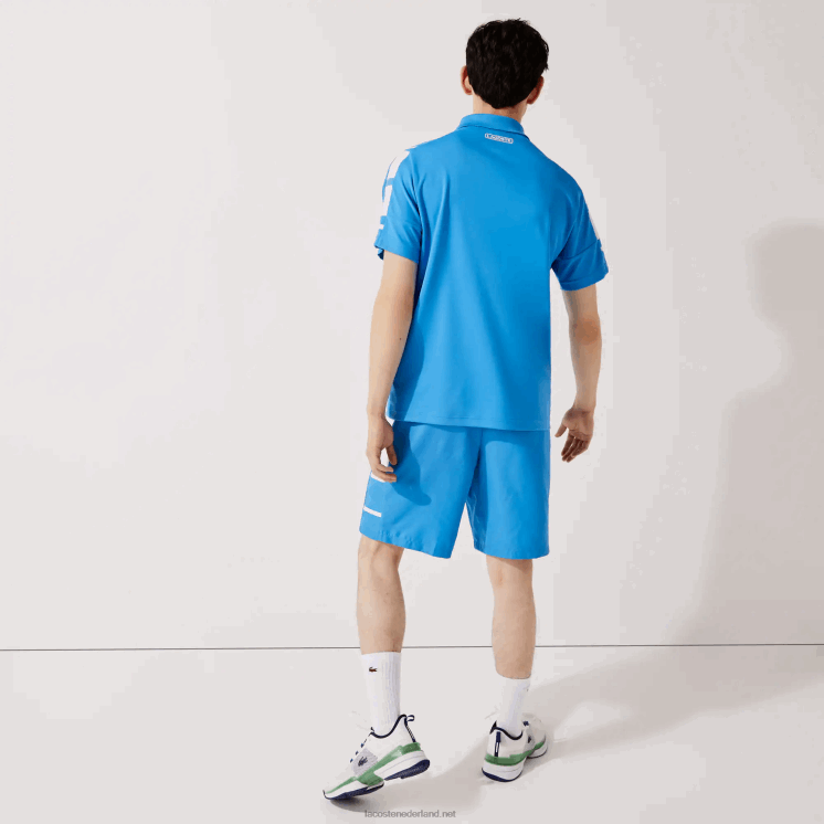 Lacoste shorts met sportprint aan de zijkant 0828H1595 blauw wit 8px Heren