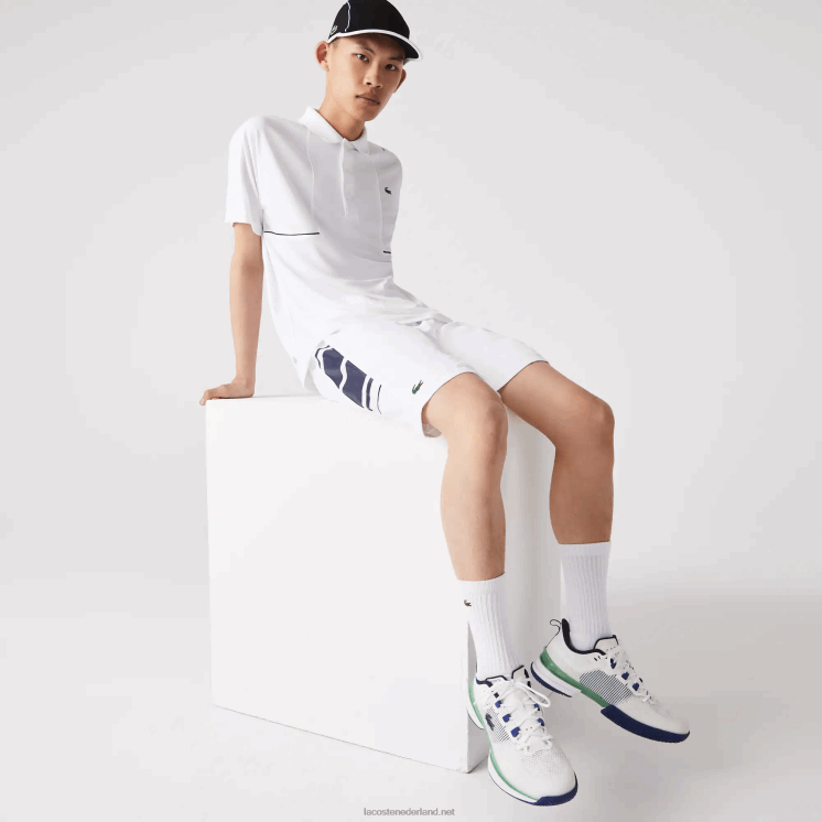 Lacoste shorts met sportprint aan de zijkant 0828H1596 wit marineblauw 522 Heren