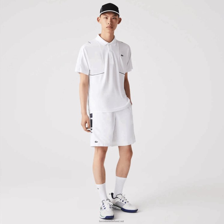 Lacoste shorts met sportprint aan de zijkant 0828H1596 wit marineblauw 522 Heren