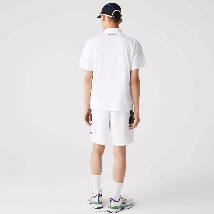 Lacoste shorts met sportprint aan de zijkant 0828H1596 wit marineblauw 522 Heren