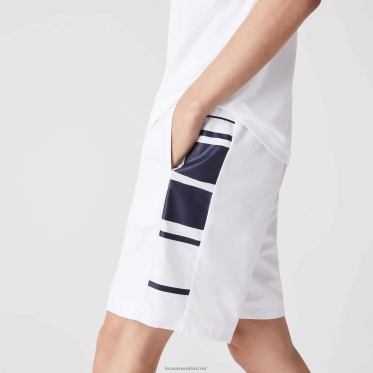Lacoste shorts met sportprint aan de zijkant 0828H1596 wit marineblauw 522 Heren
