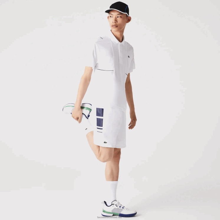 Lacoste shorts met sportprint aan de zijkant 0828H1596 wit marineblauw 522 Heren