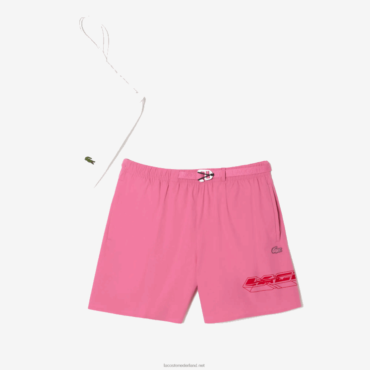 Lacoste sneldrogende zwembroek met logostreep 0828H527 roze 2r3 Heren