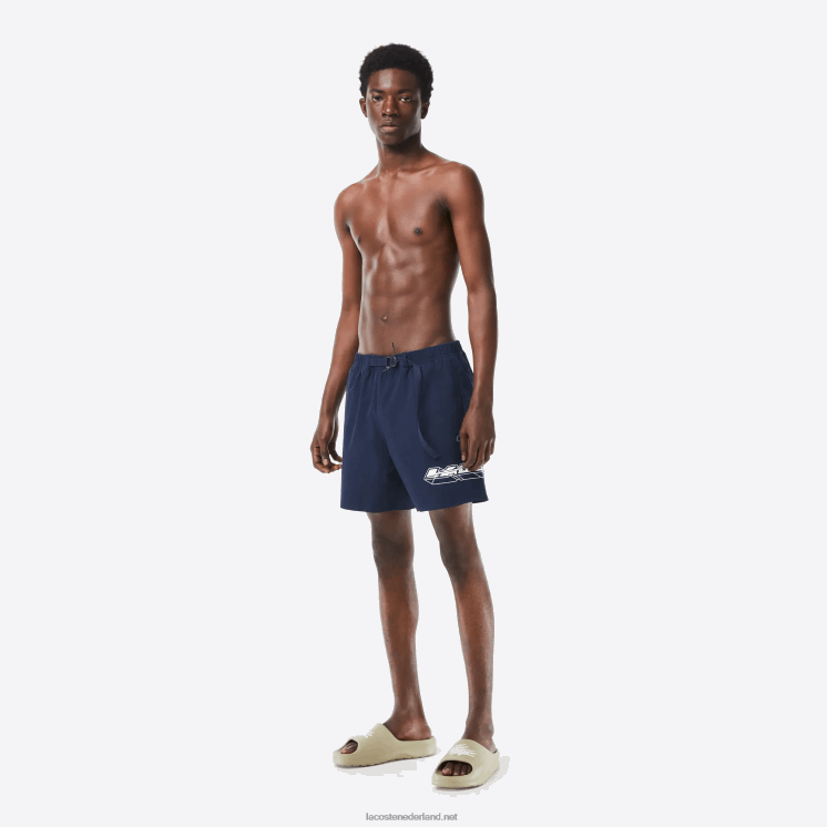 Lacoste sneldrogende zwembroek met logostreep 0828H528 blauwe kxe Heren